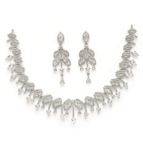 Rhodium Plated Silver Toned White American Diamond Studded Jewellery S