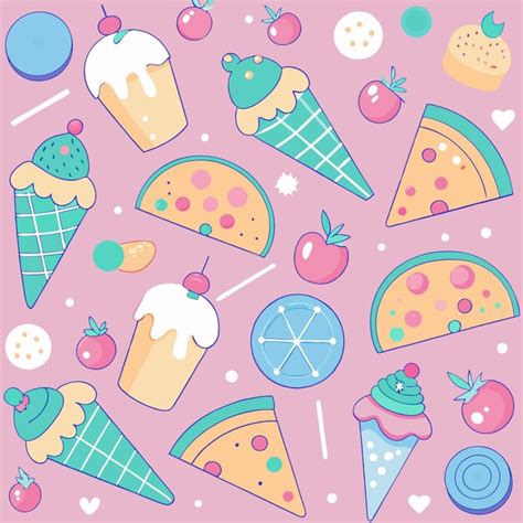 Seamless pattern with various summerthemed foods like ice cream pizza ...
