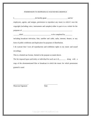 Permission To Reproduce Sound Recordings Doc Template | pdfFiller