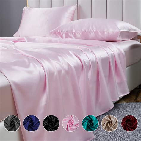 Free Shipping! ANMINY Satin Sheets Queen Silk Sheets Light Pink Bed ...