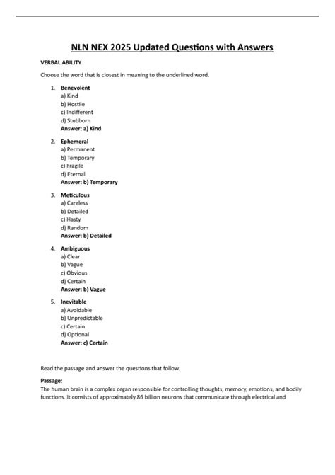 NLN NEX 2025 Updated Questions with Answers - NLN NEX - Stuvia US