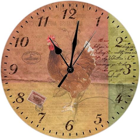 Buy Antique Hen Wall Clock Love Chicken Wooden Round Wall Clock 15inch ...