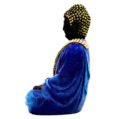 Handcrafted Ployresin Lord Buddha Sitting Meditating Shiny Dark Blue C ...