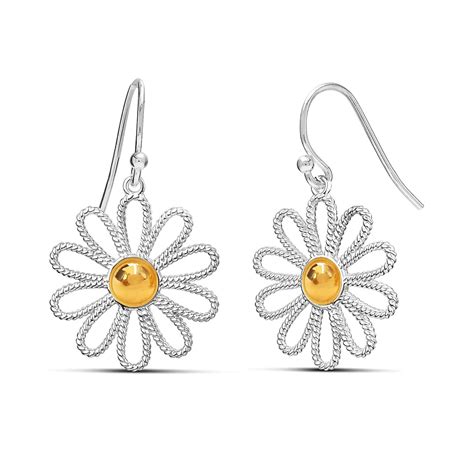 Buy 925 Sterling Silve 14K Gold-Plated Two-Tone Medium Dainty Daisy ...