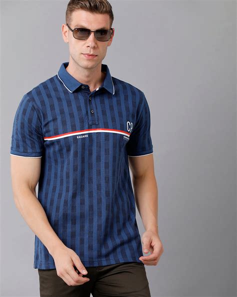Classic Polo Men's Cotton Printed Half Sleeve Slim Fit Polo Neck Blue