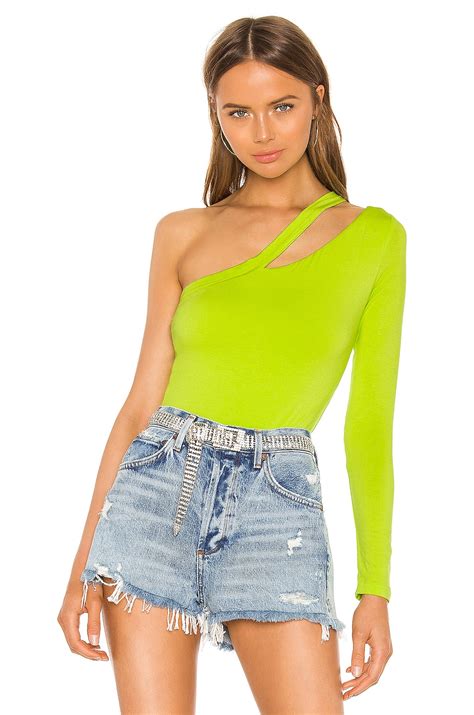 superdown Jaylee Asymmetrical Bodysuit in Lime Green | REVOLVE