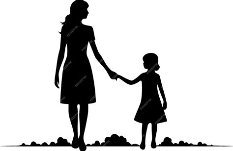 Premium Vector | Silhouette of mother holding girl hand mother and kid walking together vector