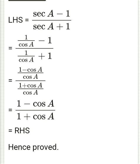 1.) sec A-1 Sec A ti 1-COSA 1+ Cos A - Brainly.in