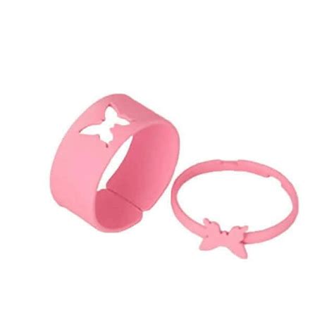 Pinapes Cute Pink Butterfly Couple Rings – Matching Adjustable Rings f ...