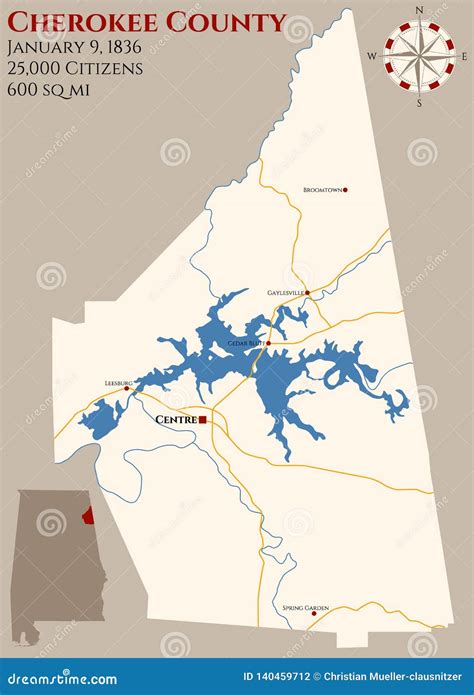 Map of Cherokee County in Alabama Stock Vector - Illustration of centre ...