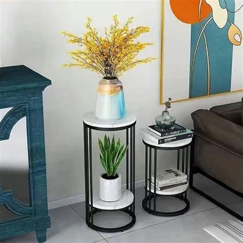 ETIQUETTE ART 2-Tier End Tables, Modern Faux Marble Top Bedside Table ...