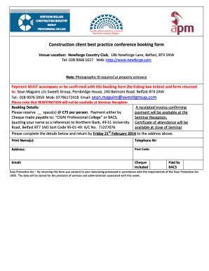 Fillable Online Construction client best practice conference booking ...