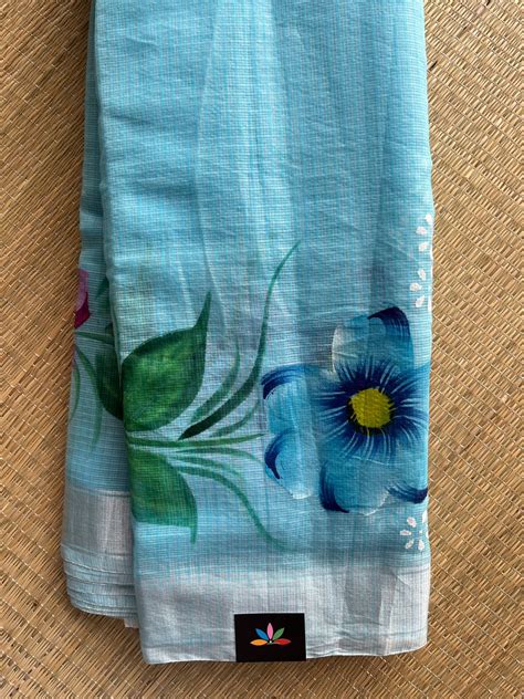 Sky Blue Floral Print Blended Kota Saree - 30747 – FABK