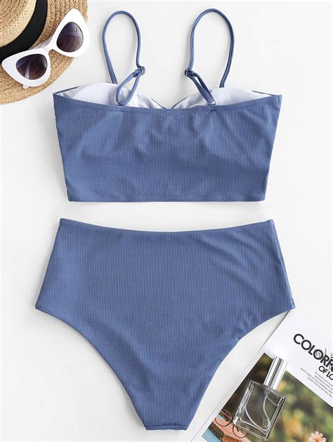ZAFUL Ribbed Cinched High Waisted Tankini Swimwear... – Vicedeal