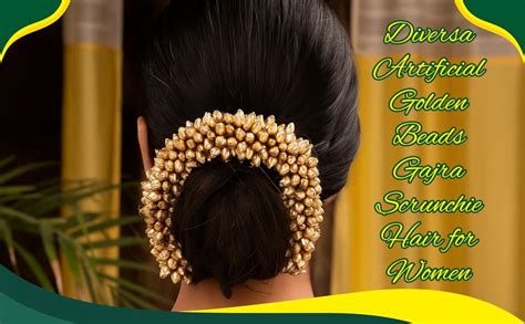 Diversa Artificial Golden Beads Gajra Scrunchie Hair for Women - Bun ...