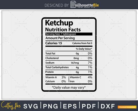 Heinz Ketchup Nutrition Label