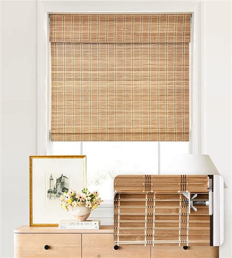 LazBlinds No Tools No Drill Cordless Bamboo Roman Shades, Light ...