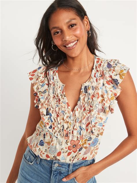 Ruffled Floral-Print Short-Sleeve Blouse | Old Navy