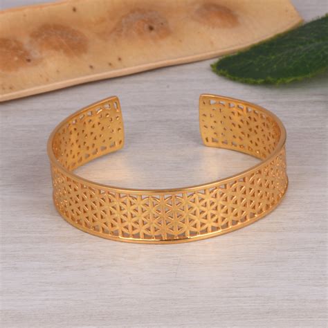 Flower Of Life Cuff Styled Bracelet (18kt Gold Micron) – Self Love Jewels