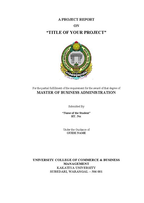 Project fronts - A PROJECT REPORT ON “TITLE OF YOUR PROJECT” For the ...