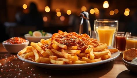Gourmet meal fresh fries meat and refreshing drink generated by ...