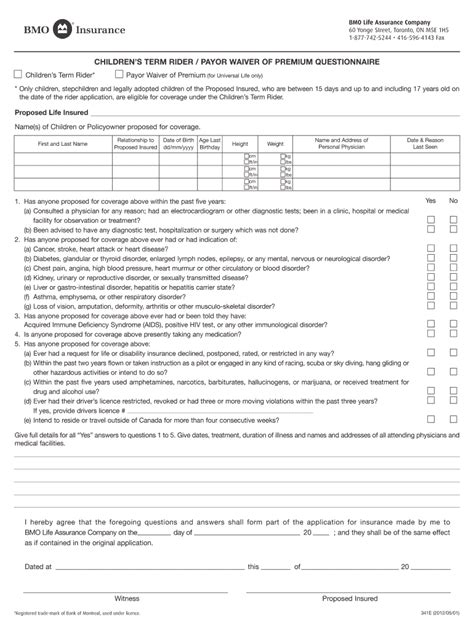 Fillable Online 341E-Childrens Term Rider/Payor Waiver of Premium ...