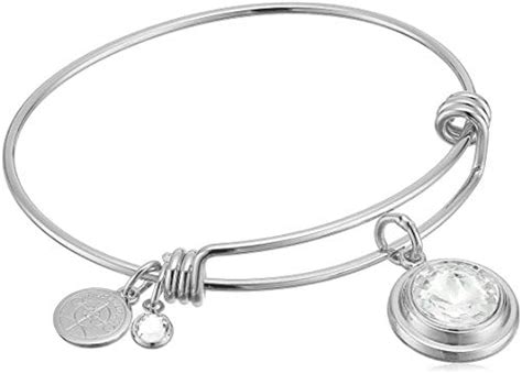 Buy Halos & Glories, April Crystal Shiny Silver Bangle Bracelet at ...