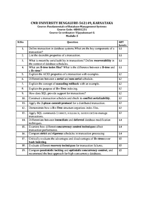 CMR University Karnataka: DBMS Fundamentals Module-5 Notes (4IDSS1251 ...