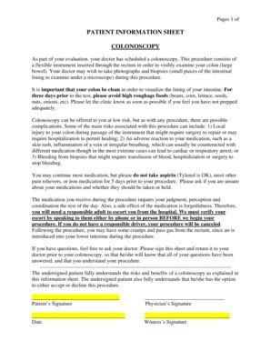 Patient Information Sheet for Colonoscopy - Blank Fillable Template ...