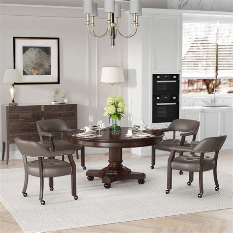 JESONVID Dining Chair with Casters Set of 4, Captain's Chair with ...