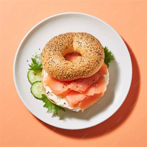 Premium AI Image | Top view minimalistic of an isolated Bagel with lox ...
