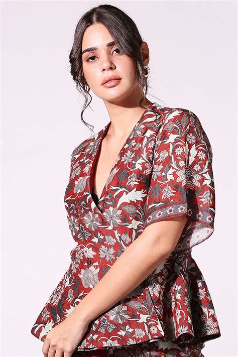 Red Floral Printed Co-Ord Set | Sougat Paul