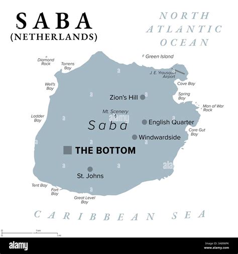Saba, island of the Caribbean Netherlands, gray political map with ...