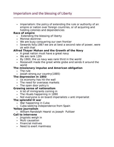 Imperialism and the blessing of Liberty - Studocu