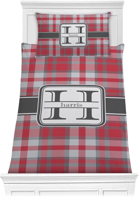 Custom Red & Gray Plaid Comforter Set - Twin XL (Personalized ...