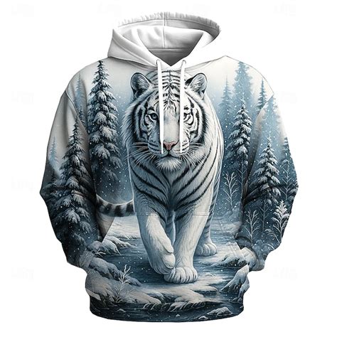 Voor heren Tijger 3D Sweatshirt Casual Lange mouw Strakke ronde hals ...