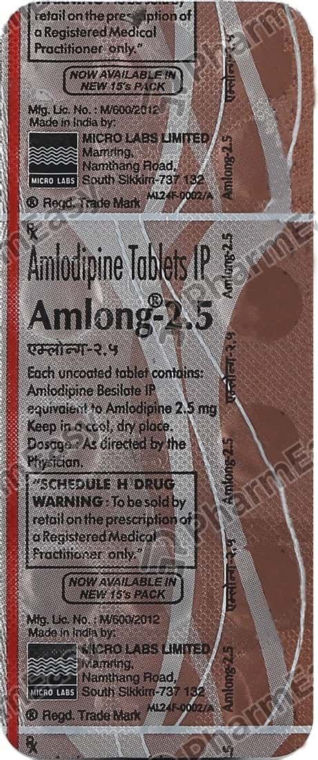 Amlong 2.5 MG Tablet (15): Uses, Side Effects, Price & Dosage | PharmEasy