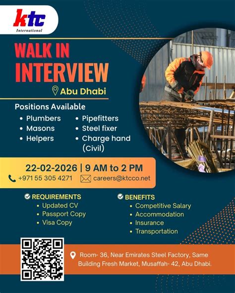KTC International Dubai Walk-in Interview 2026 | Masons, Pipefitters ...