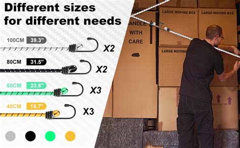 Kiprim Mixed Sizes Heavy Duty Bungee Cords with Hooks 10 Pack for ...