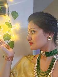 ZAVERI PEARLS Green Crystal Beads & Kundan Choker Necklace & Earring ...