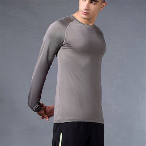 Buy Men's Grey Base Layer Run Full Sleeve Slim Fit T-shirt Online in ...