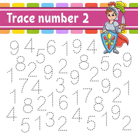 Premium Vector | Trace number 2. Handwriting practice. Learning numbers for kids.
