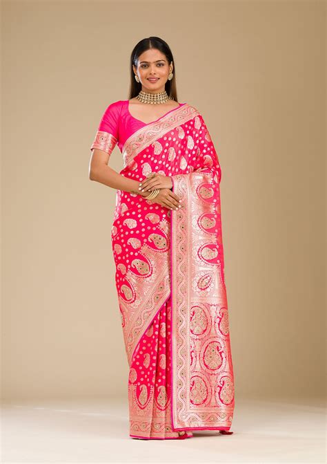 Buy Rani Pink Zariwork Banarasi Silk Saree - Koskii