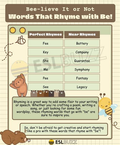 Words that Rhyme with Be to be the Best at Rhyming - ESLBUZZ