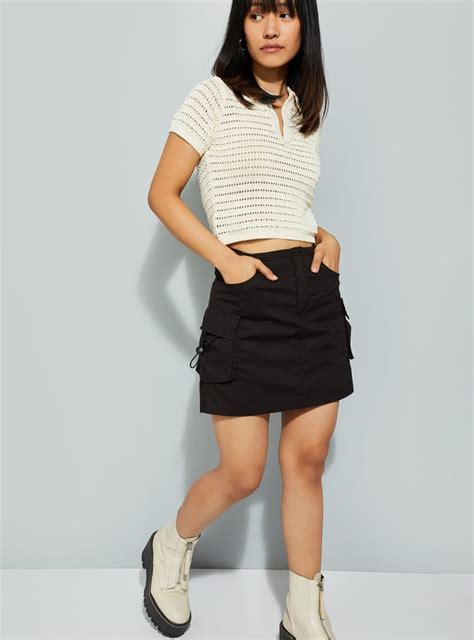 Buy URB_N Open Knit Crop Polo T-shirt Online at just Rs. 699.0 ...