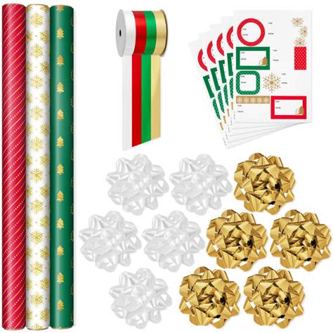 Christmas Gift Wrap Kit With Wrapping Paper, Bows, Ribbons and Tags ...