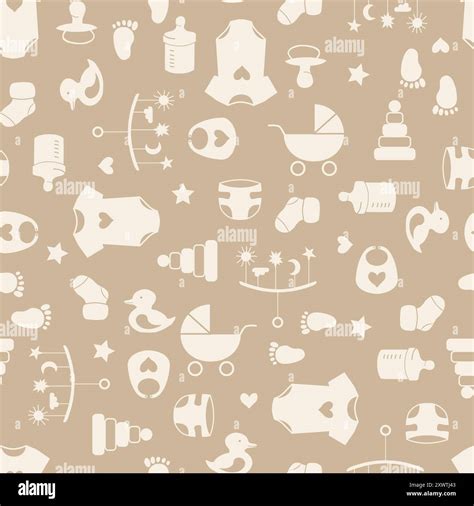Seamless vector pattern with gender neutral newborn baby accessories ...