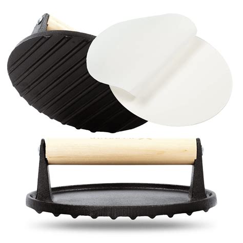 Buy Cast Iron Burger Press with Birchwood Handle - (ø7) - Smash Burger ...