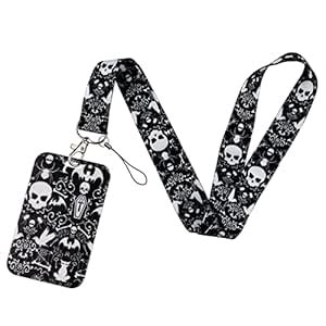 BKBKAAK Cool Black Goth Skeleton Lanyard for ID Badges Skull Keychain ...