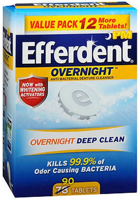 Efferdent PM Overnight Anti-Bacterial Denture Cleanser Tablets 90 ea ...